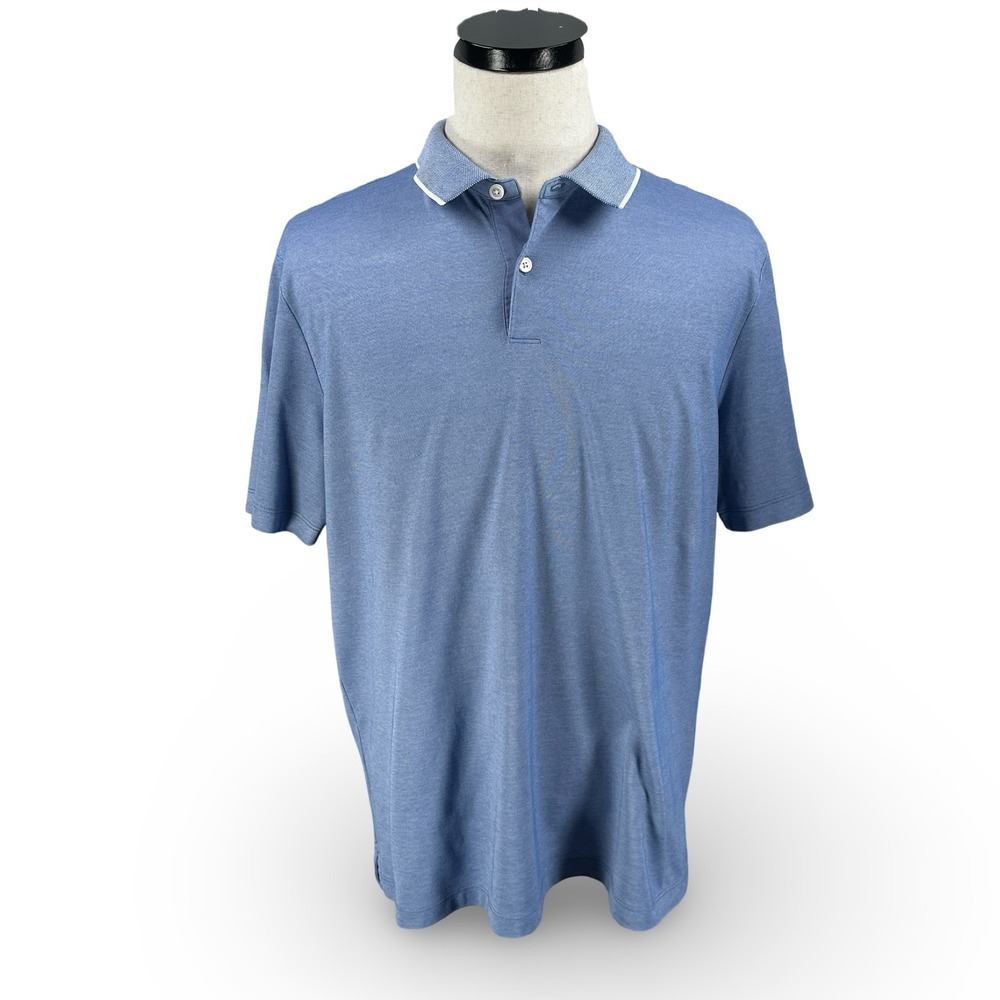 Theory Mens Standard Polo Current Pique Blue Tipped Collar Shirt XL H1194510‎